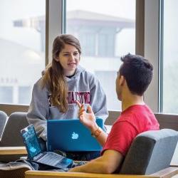Two students studying in sprague library